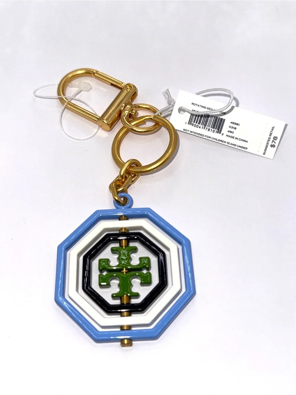 NEW Tory Burch Rotating Geo Key Fob Light Chambray NWT Discontinued Key Chain